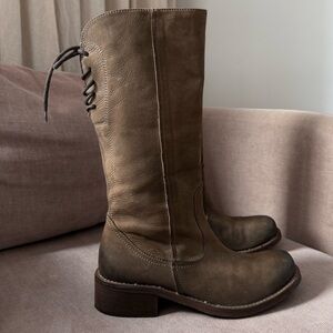 Donna Più Brown Leather Riding Boots Distressed Lace Back 38 US 7–7.5